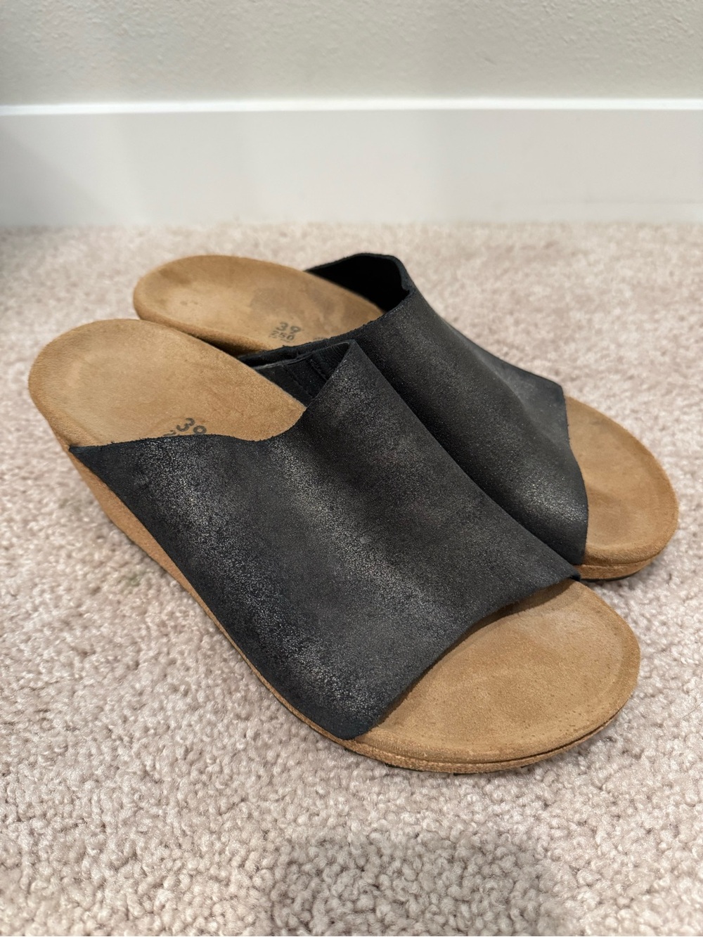 Papillio Black Slip-On Wedge Sandals